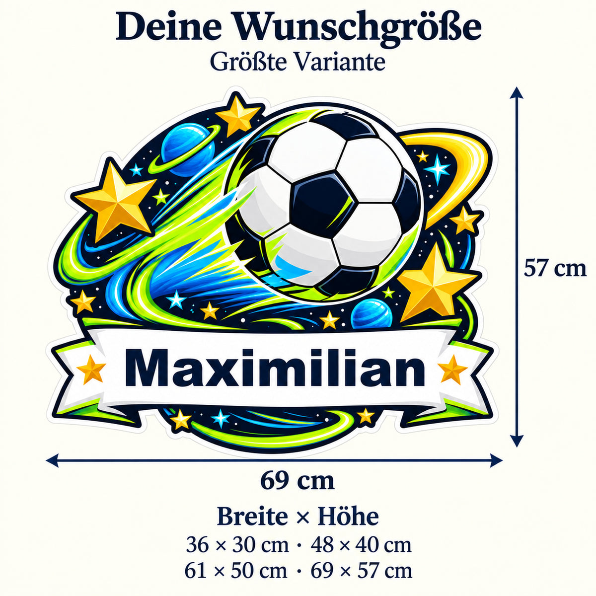 Fußball-Sticker Sternenkicker: Größenübersicht mit Breite und Höhe