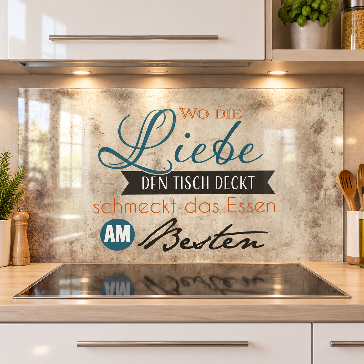 Glas-Spritzschutz Wo die Liebe den Tisch deckt in einer Küche
