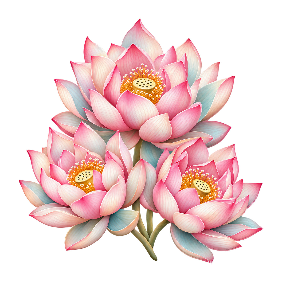 Wandtattoo Lotus-Trio mit drei rosa-cremefarbenen Lotusblüten auf hellem Hintergrund.
