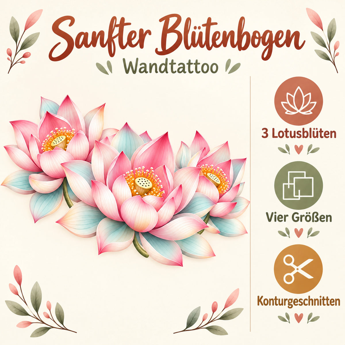 Sanfter Blütenbogen Wandtattoo – Eigenschaften im warmen Referenzstil