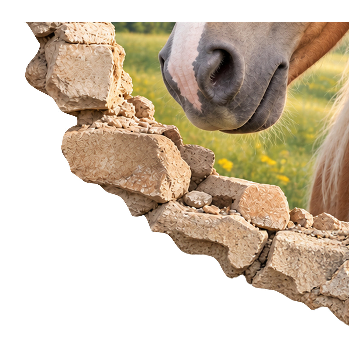 Detail der gedruckten Steinränder und äußeren Motivkontur des Wandtattoos Pferd Haflinger