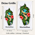 Handtuch mit bunter Fantasieschlange und Wunschname in 50 × 100 und 70 × 140 cm