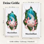 Handtuch mit Axolotl und Wunschname in 50 × 100 und 70 × 140 cm