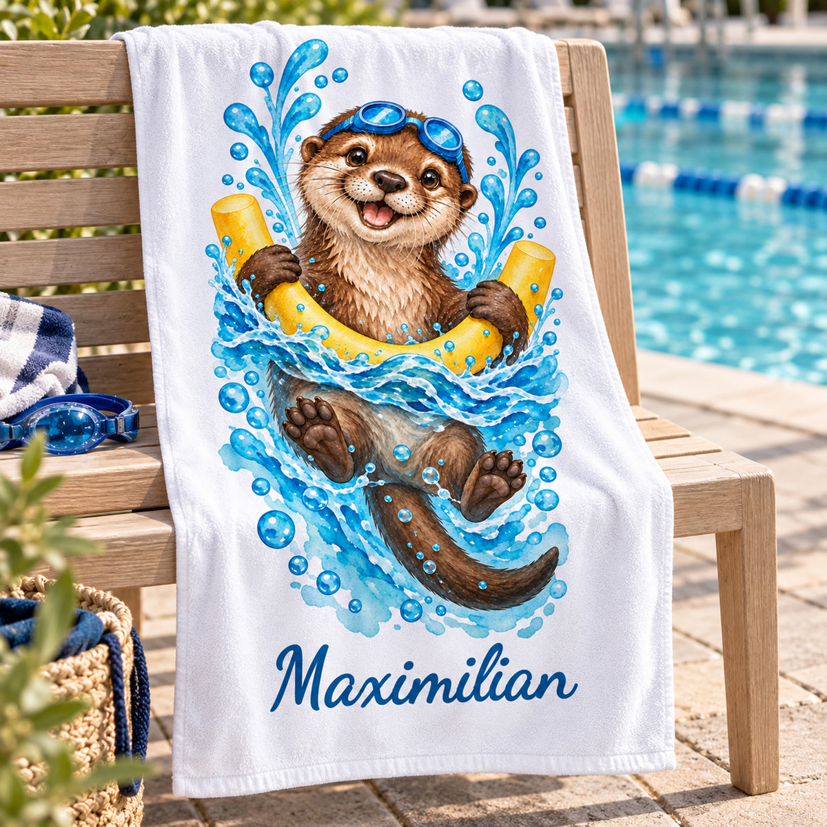 Otter Handtuch mit Wunschnamen – Schwimmbad