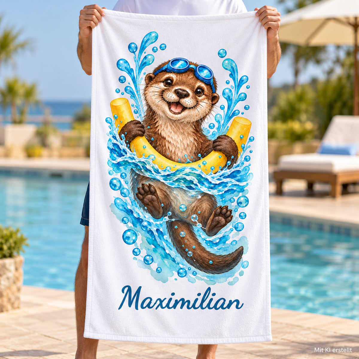 Otter Handtuch mit Wunschnamen – Handtuch in der Hand