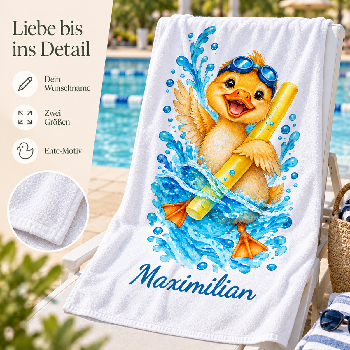 Ente Handtuch mit Wunschnamen – Details