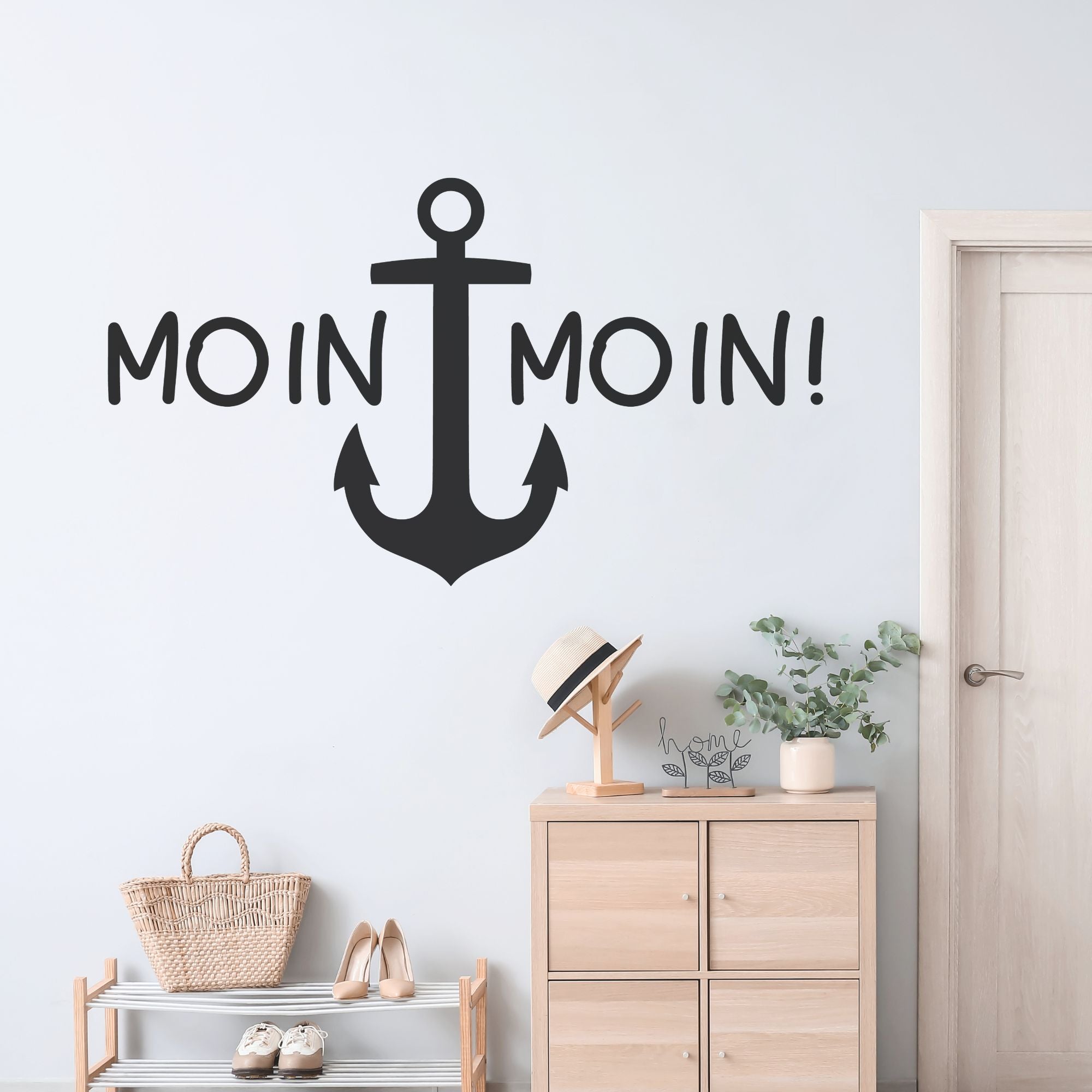 Schwarzer Wandaufkleber mit Anker und "MOIN MOIN!"