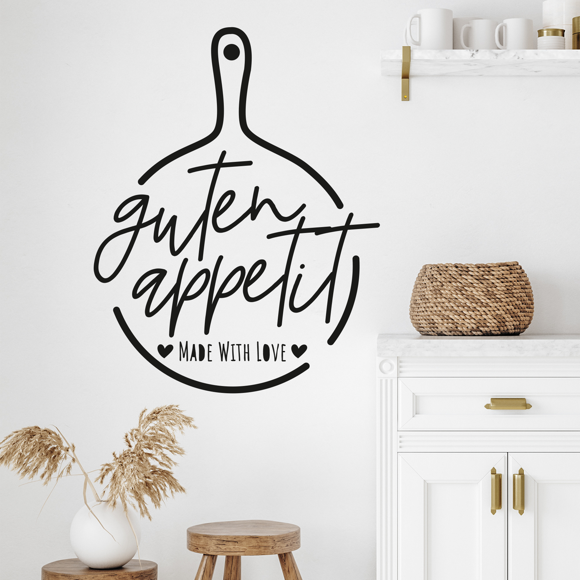 Wandtattoo "Guten Appetit" in Schwarz, moderne Küchendekoration.