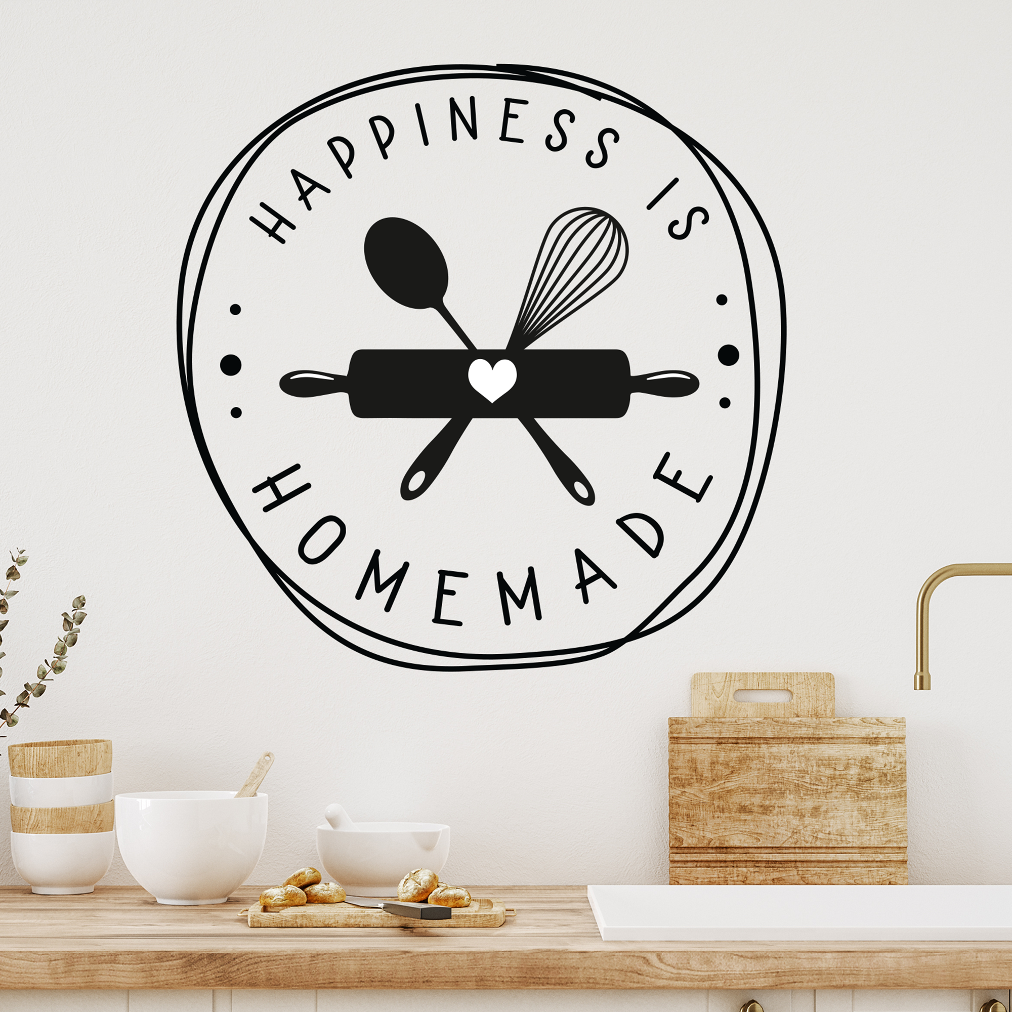 Wandtattoo "Happiness is Homemade" in Schwarz.