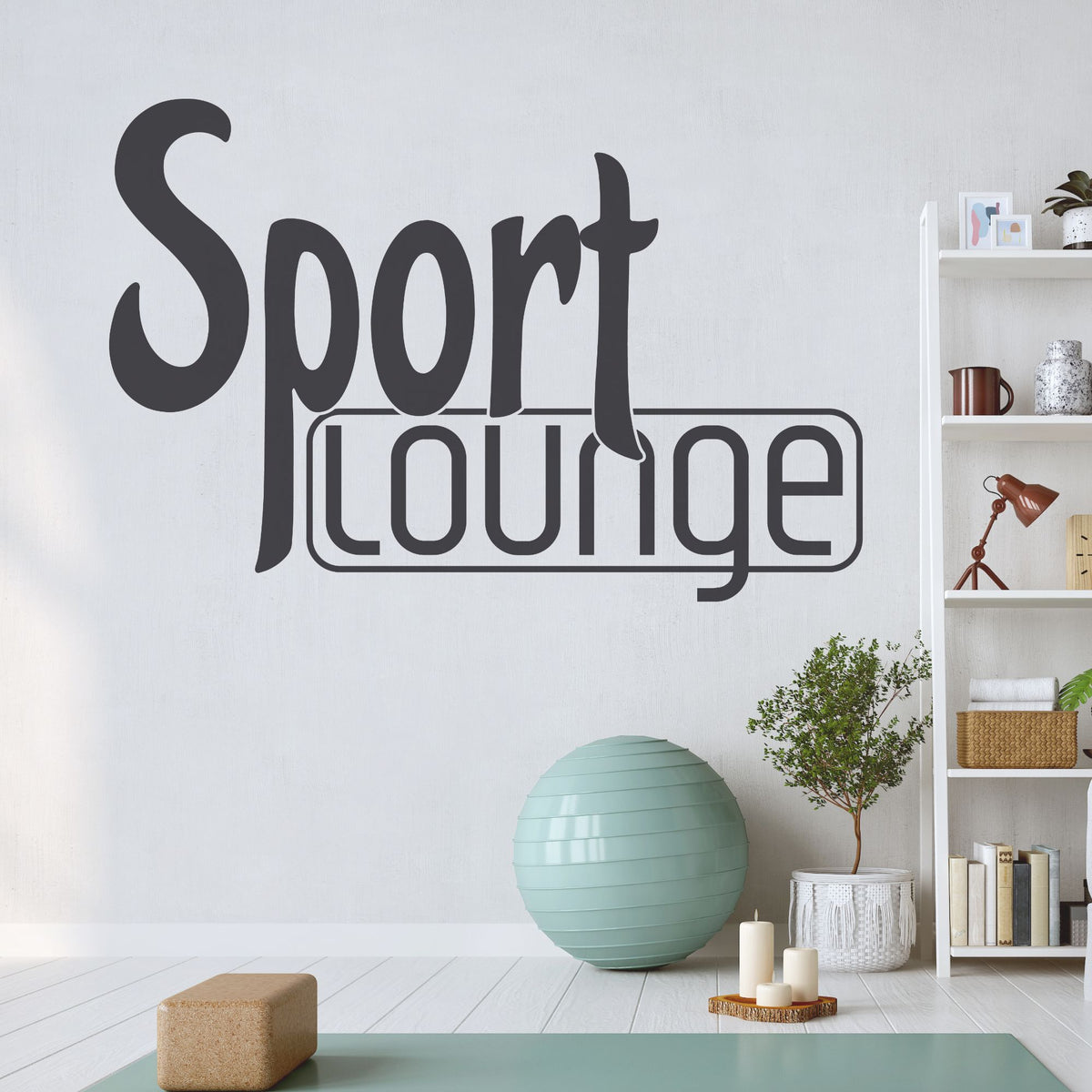 Sport Lounge Wandtattoo in Schwarz, moderne Einrichtung.