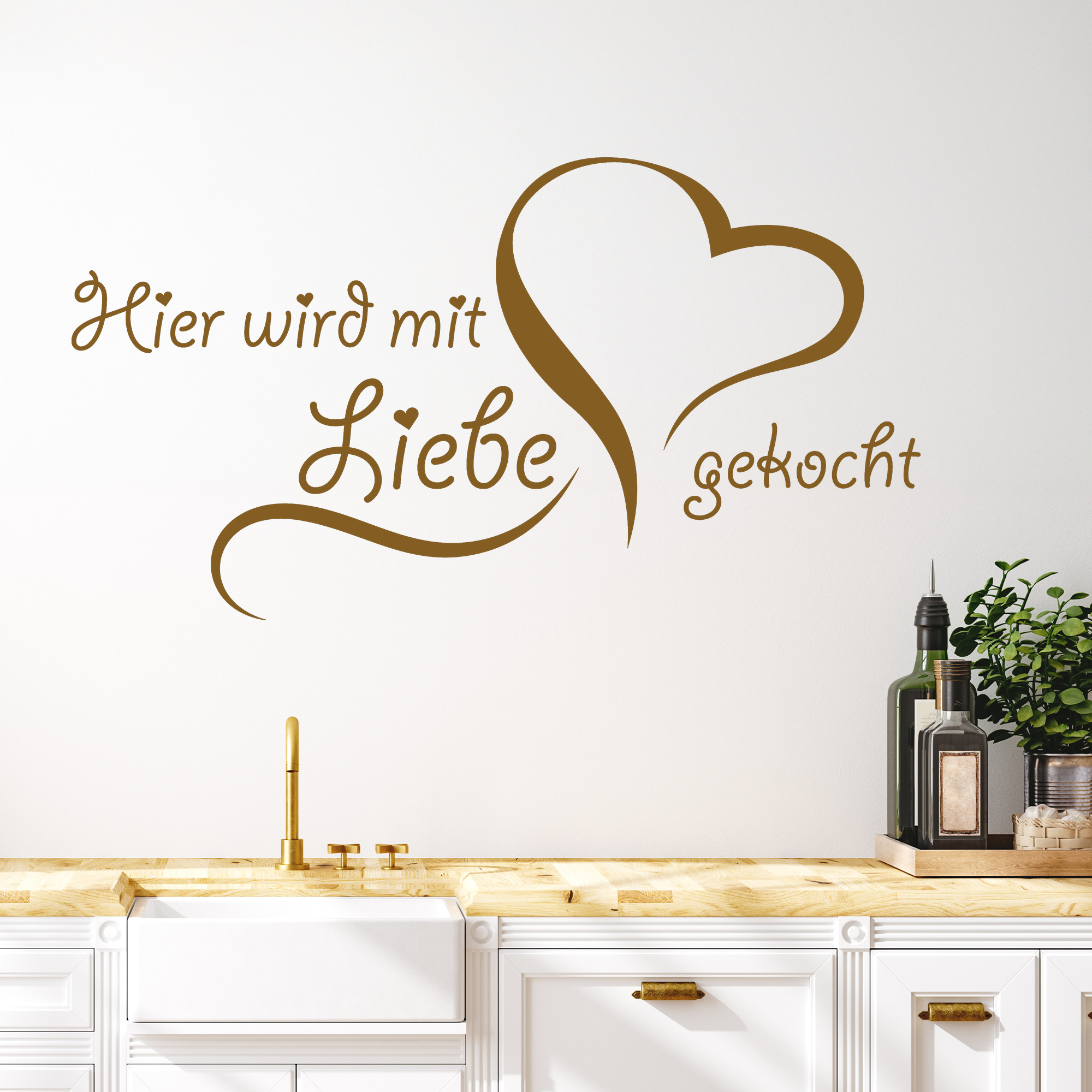 Wandtattoo in Braun: "Hier wird mit Liebe gekocht"