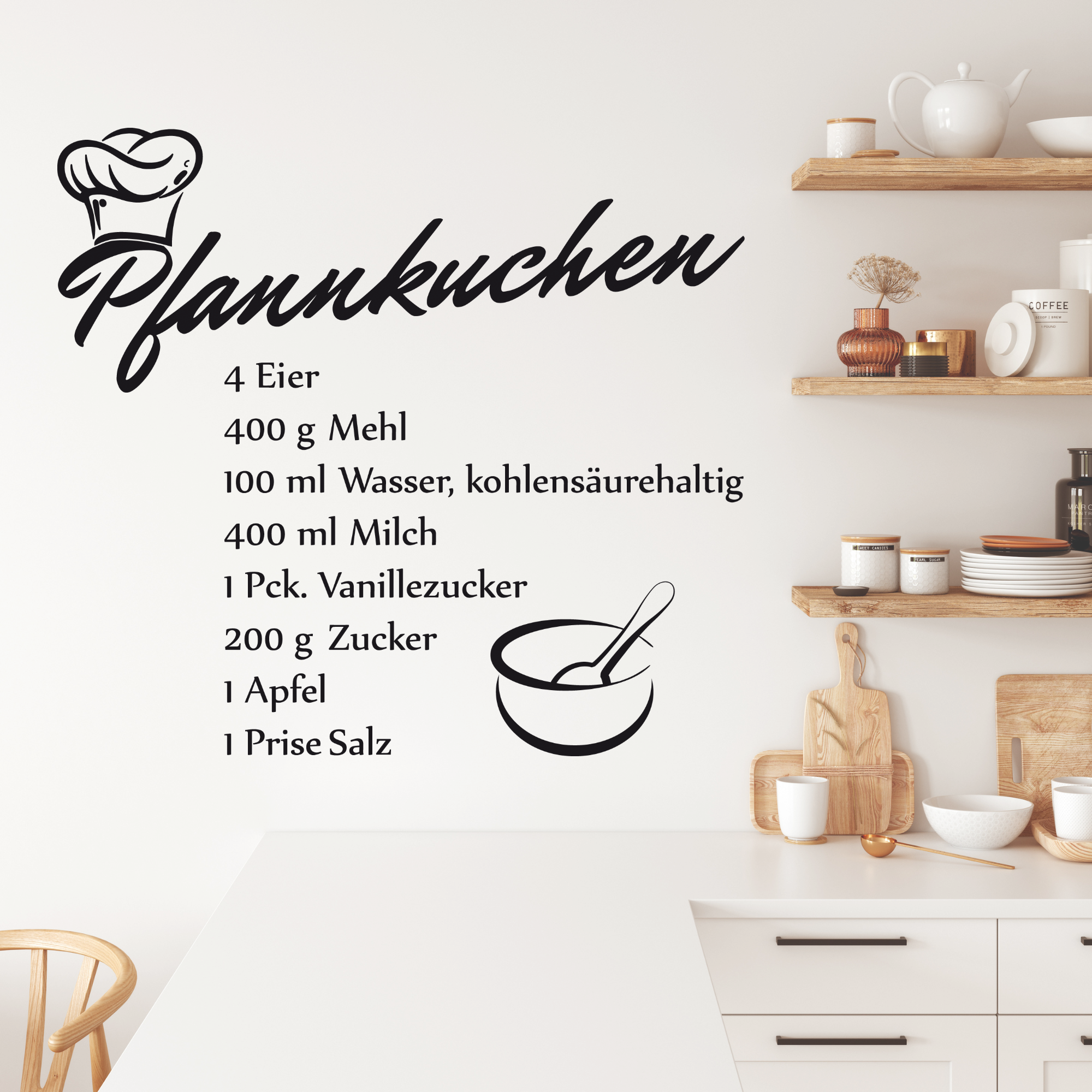 Pfannkuchen Rezept mit Zutatenliste in Schwarzschrift
