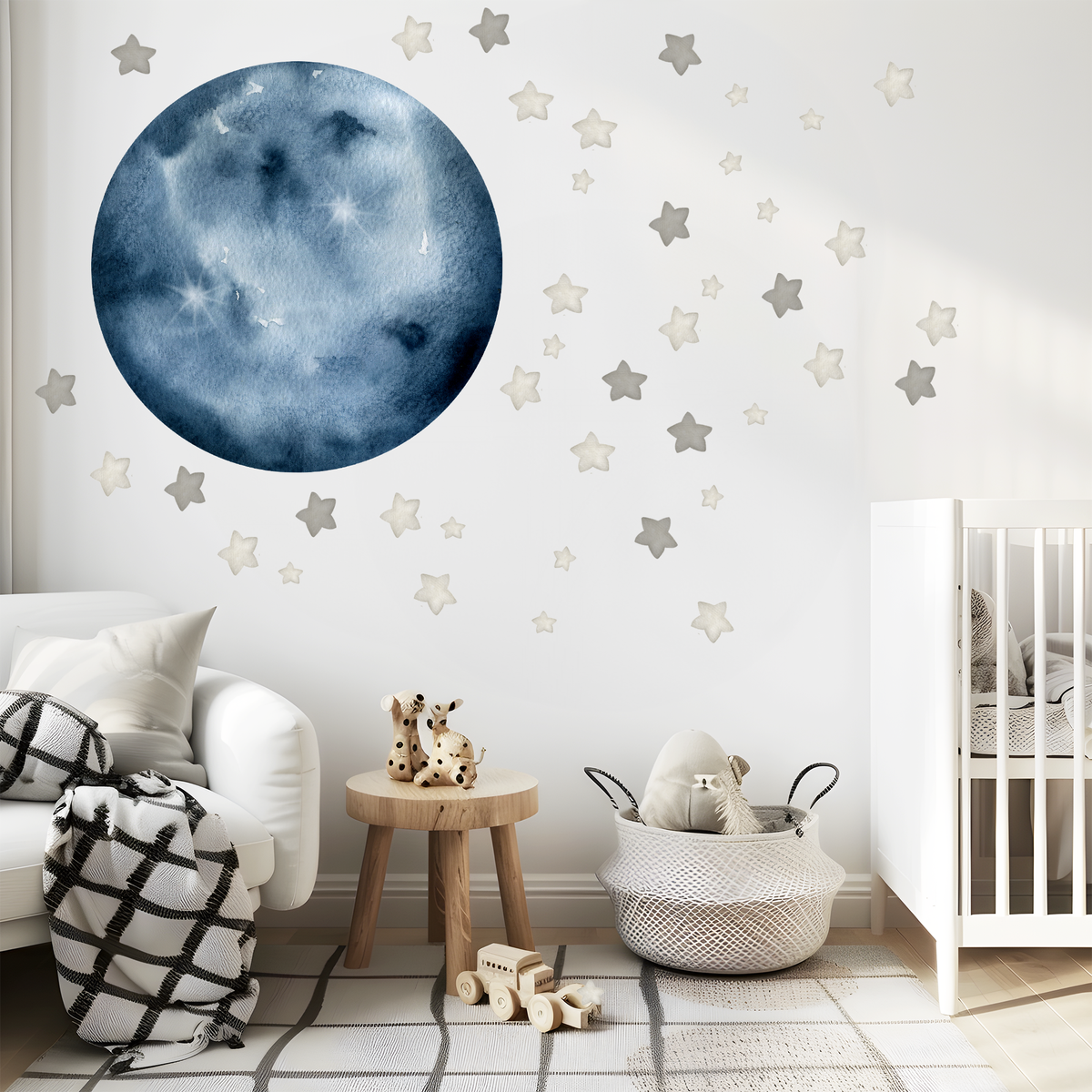Wandtattoo Mond und Sterne in Kinderzimmer-Wohnszene