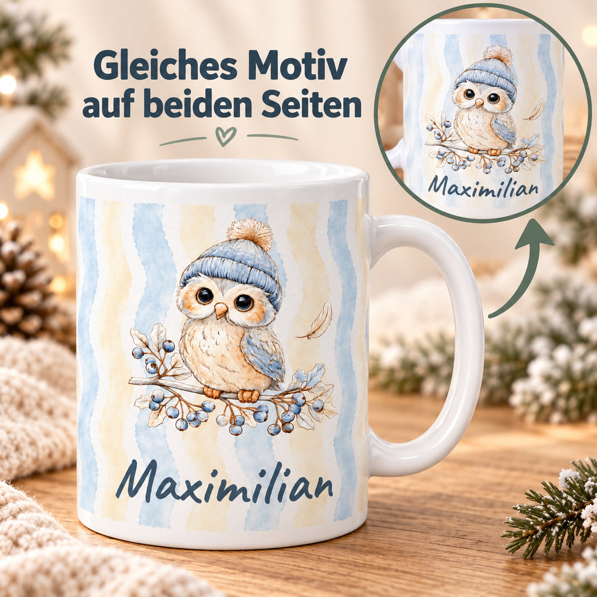 Tasse Eule mit Wunschname Maximilian – both-sides