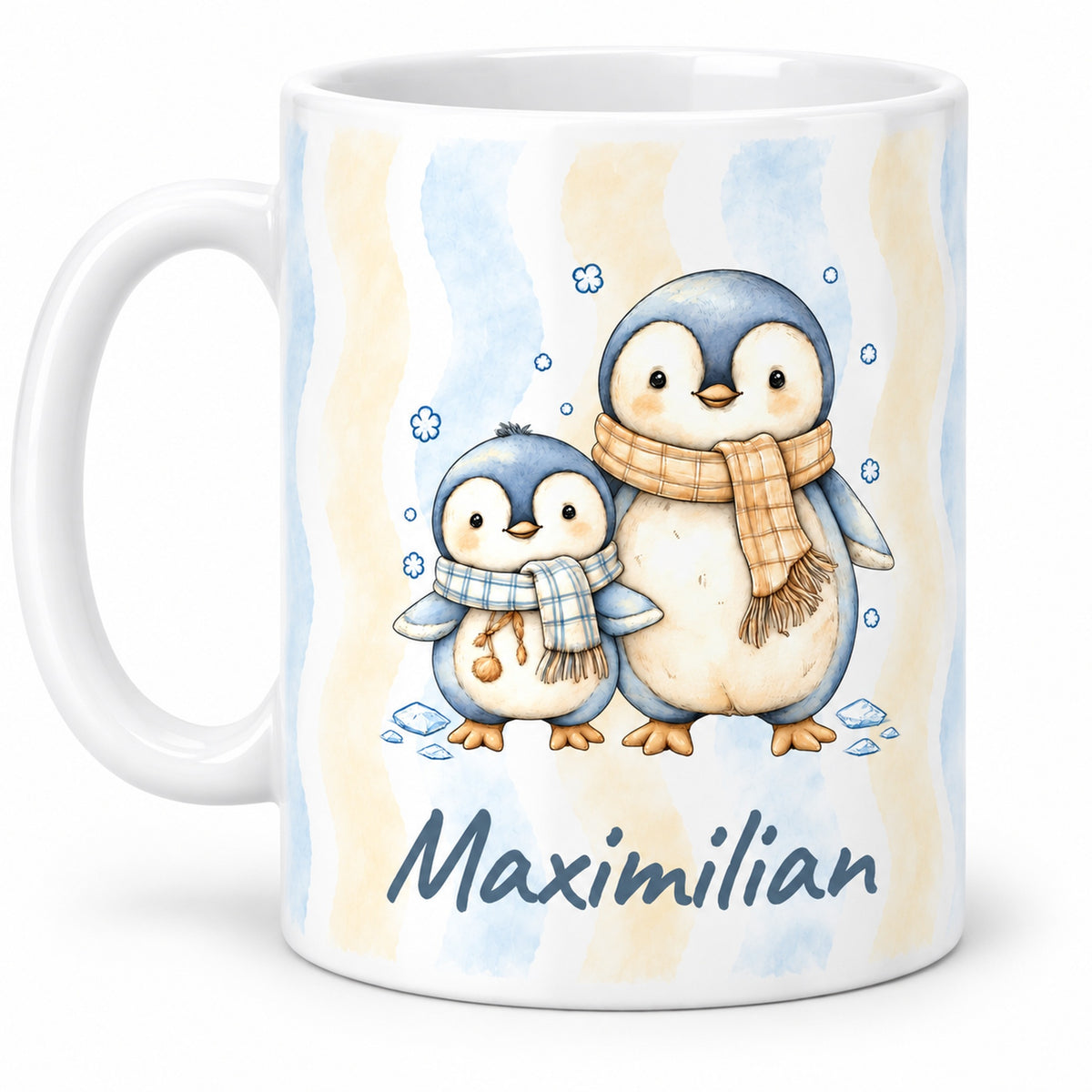 Tasse Pinguine mit Wunschname Maximilian – reverse