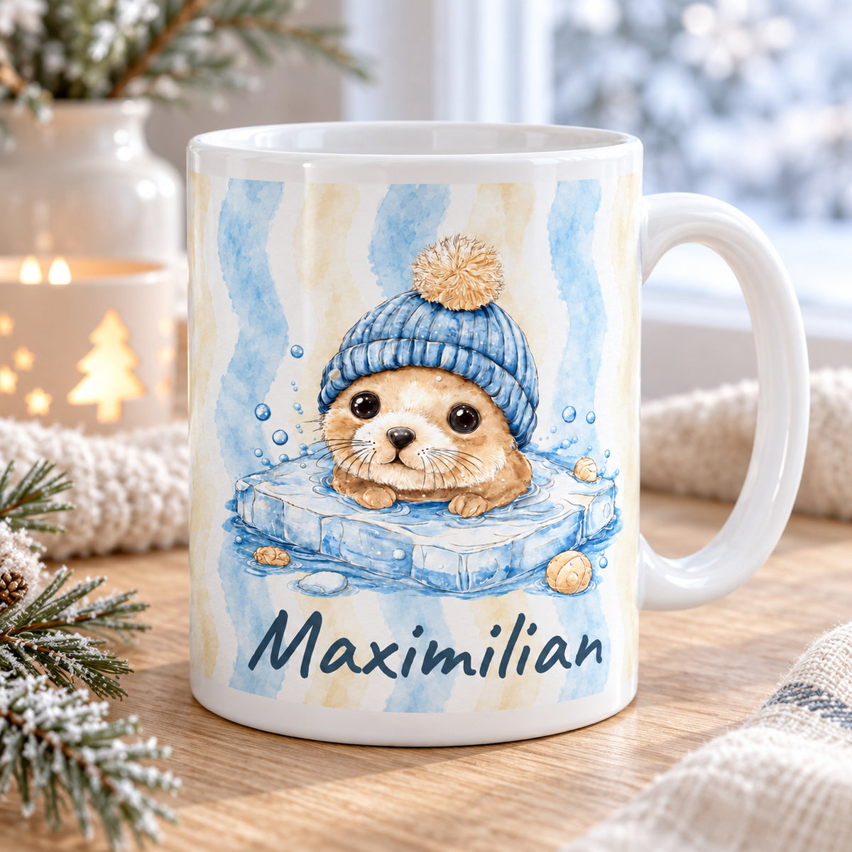 Tasse Robbe mit Wunschname Maximilian – lifestyle